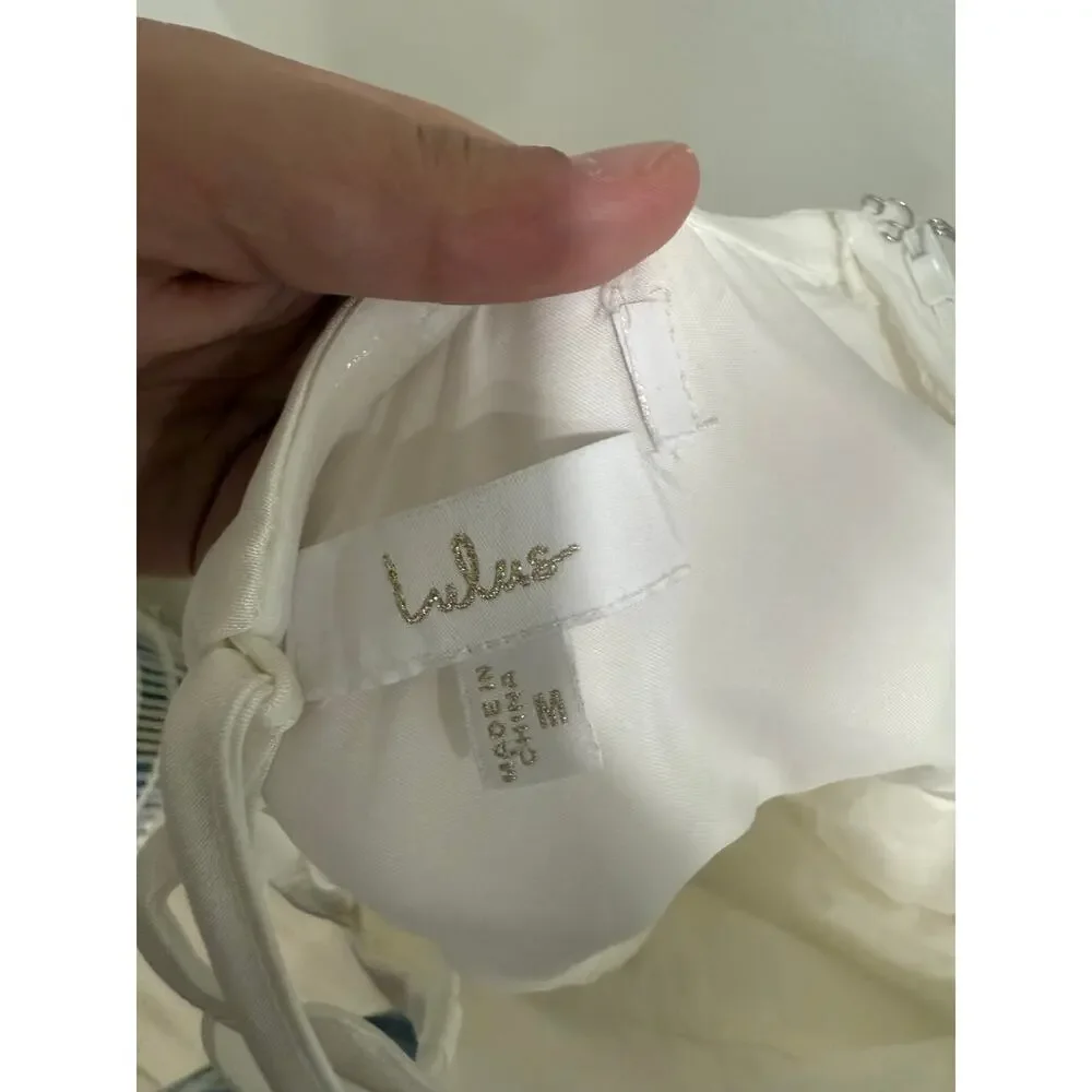 NWT Lulus Laurelin White Jacquard Pleated Strapless Maxi Dress Bridal Medium